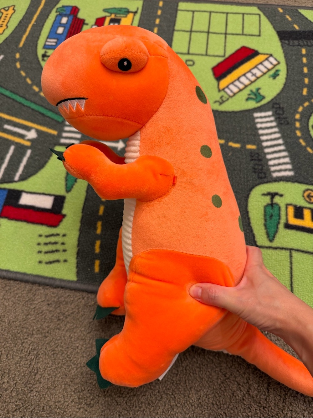 Hug Fun Orange Dinosaur With Green Spots Cream Ribbed Belly 18" Stuffed T-Rex